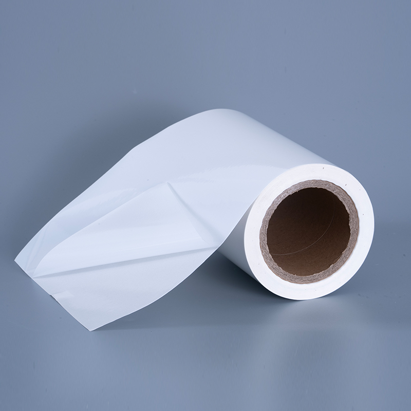 Materiali per etichette in pellicola vinilica PET lucida da 25 mic con rotolo jumbo adesivo acrilico per stampa a getto d'inchiostro