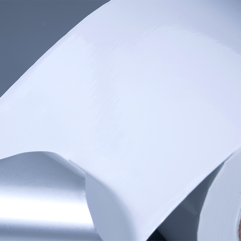 Etichetta autoadesiva in film di poliestere alluminato bianco lucido da 25 mic con adesivo acrilico a base acqua per stampa a getto d'inchiostro