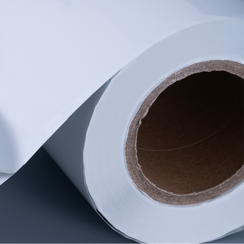 Etichetta autoadesiva in film di poliestere alluminato bianco lucido da 25 mic con adesivo acrilico a base acqua per stampa a getto d'inchiostro